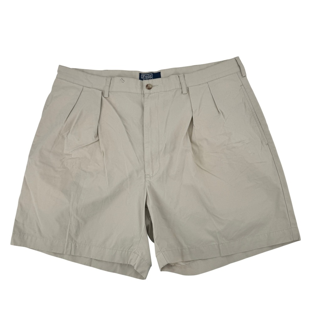 Polo Ralph Lauren Shorts Mens 40 Tan Pleated Cotton Chino Khaki Classic Casual